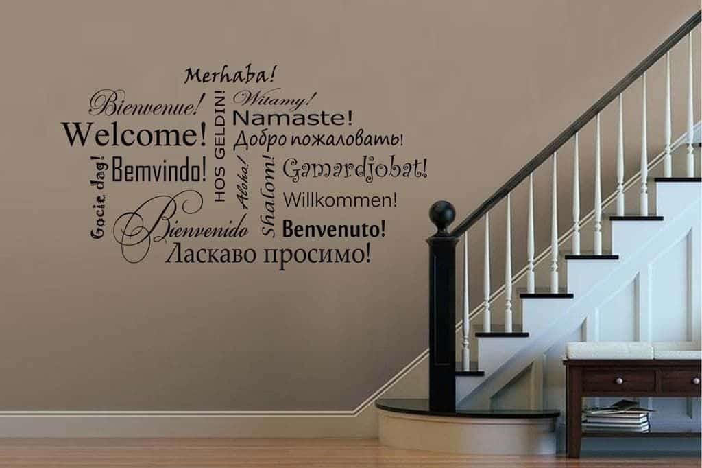 Виниловая наклейка на стену "Добро пожаловать на разных языках