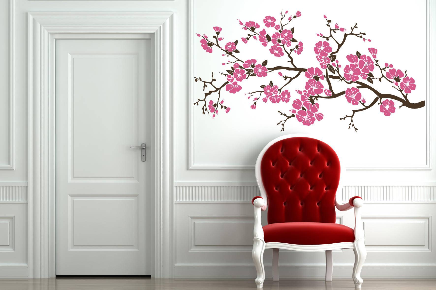 Виниловая наклейка на стену Сакура в цвету купить