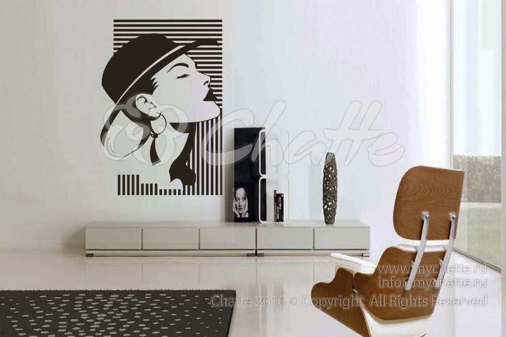 Дизайнерская наклейка на стену Девушка в шляпке