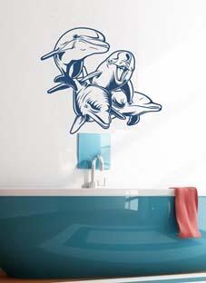 Дизайнерская наклейка на стену Стая дельфинов