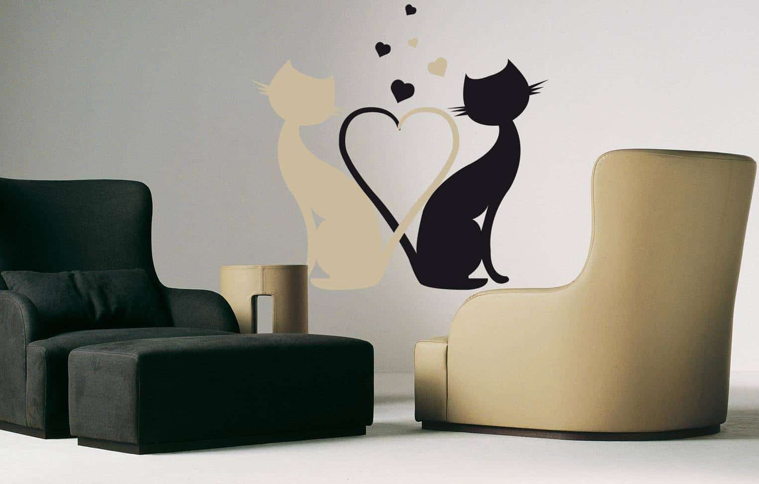 Дизайнерская наклейка на стену Влюбленные коты