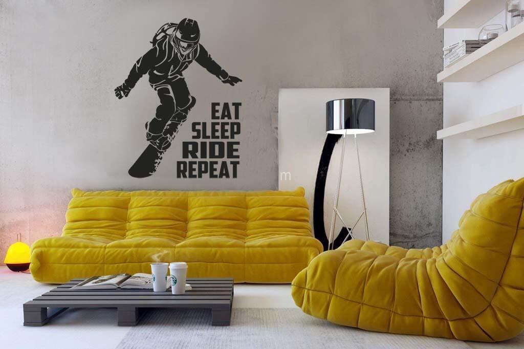 Виниловая наклейка на стену Сноубордист 4 (ешь, спи, катай, повтори) купить