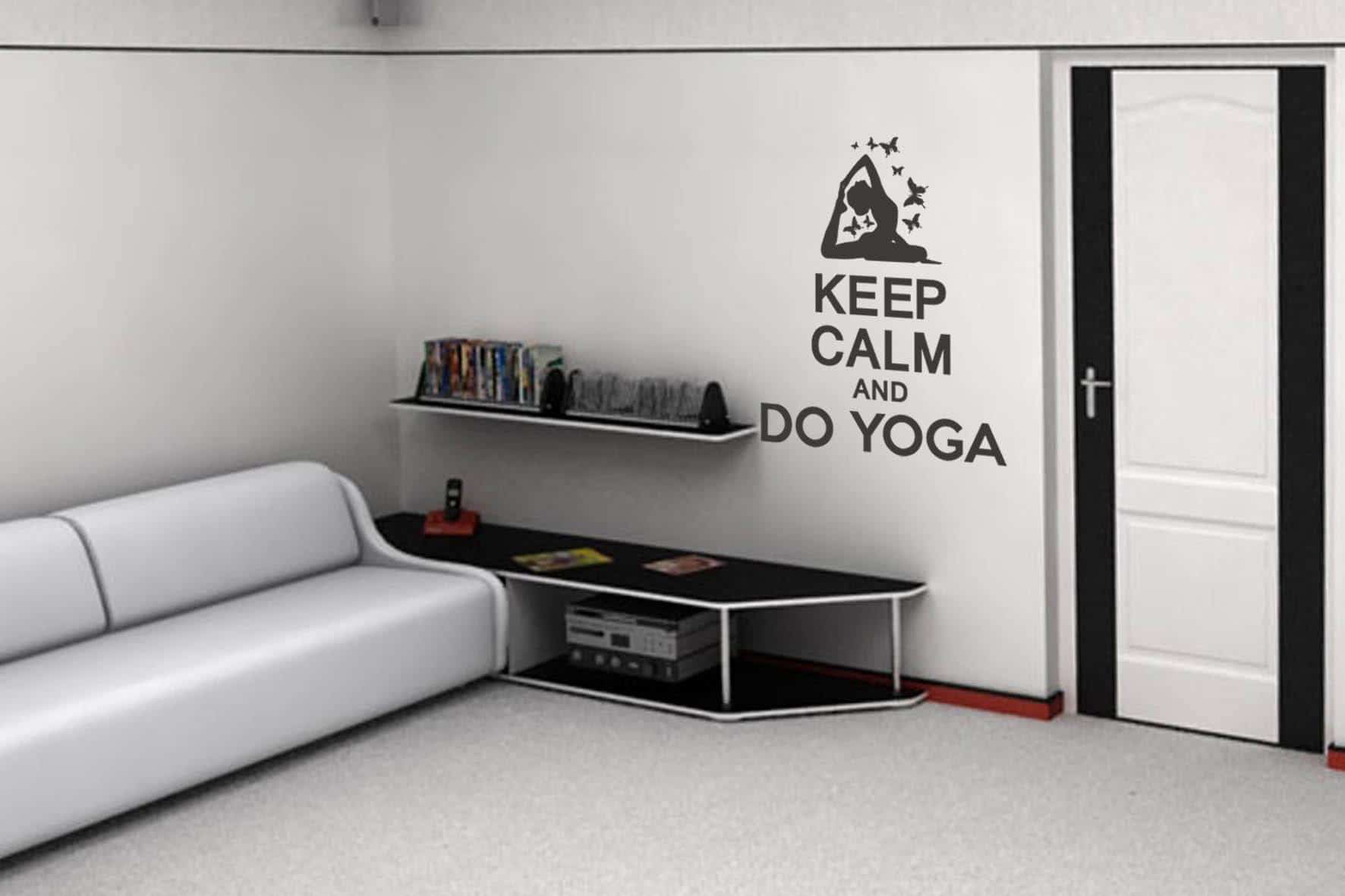 Дизайнерская наклейка на стену Keep calm and do yoga