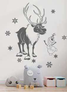 Дизайнерская наклейка на стену Олень Свен и снеговик Холодное сердце (на стену)
