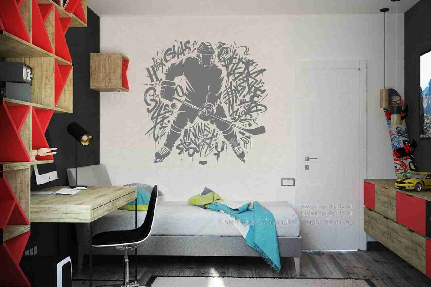 Виниловая наклейка на стену Хоккеист (граффити) купить
