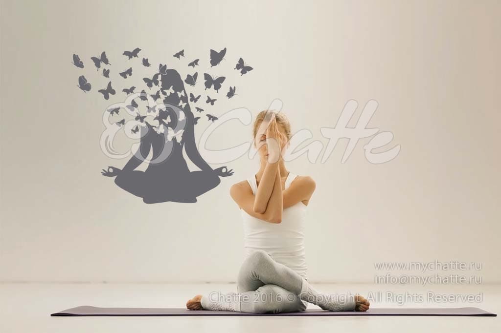Виниловая наклейка на стену Волшебная трансформация (йога, бабочки) купить