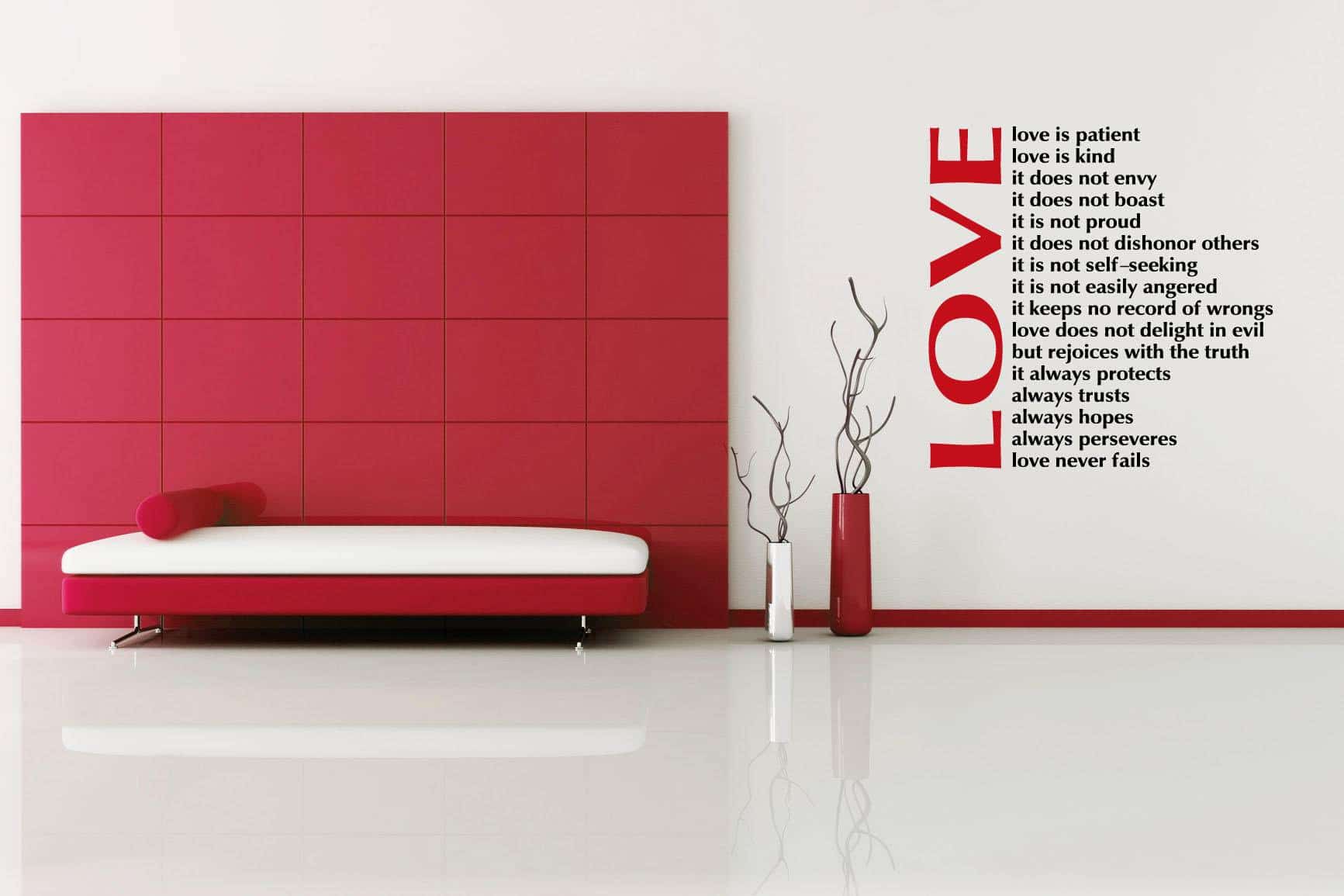 Виниловая наклейка на стену Любовь терпелива (на английском) 2-х цветная купить