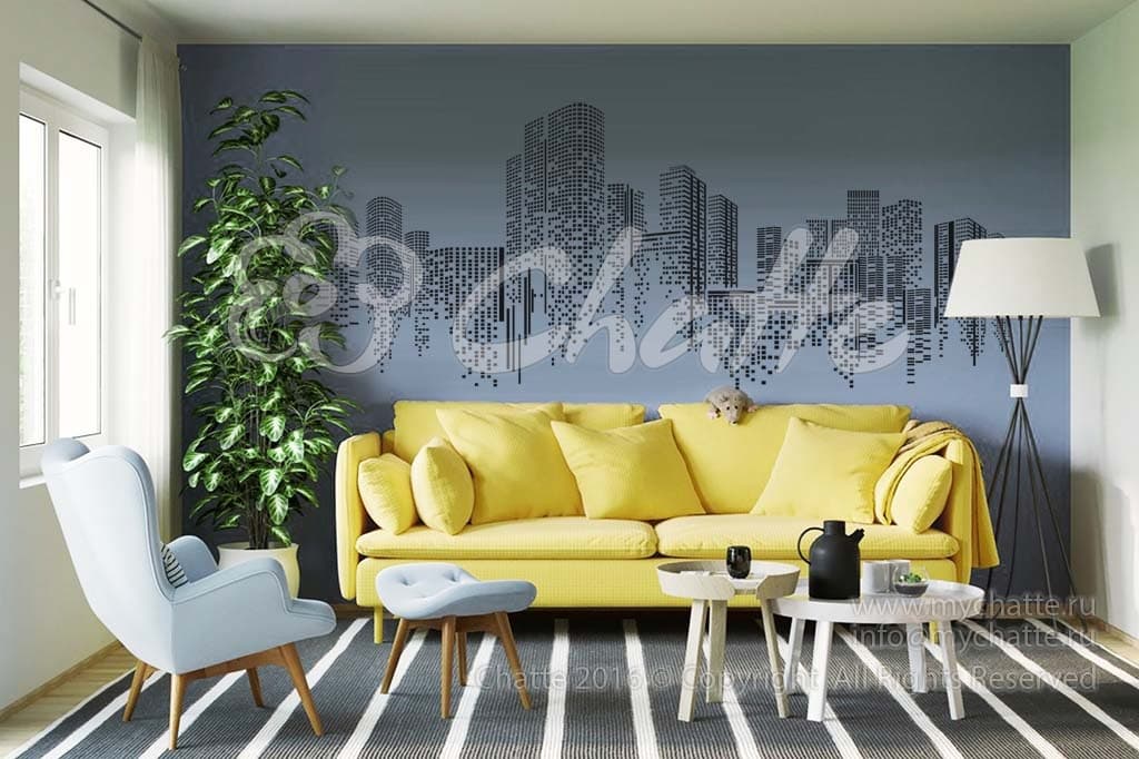 Дизайнерская наклейка на стену Мозаичный город (панорама)
