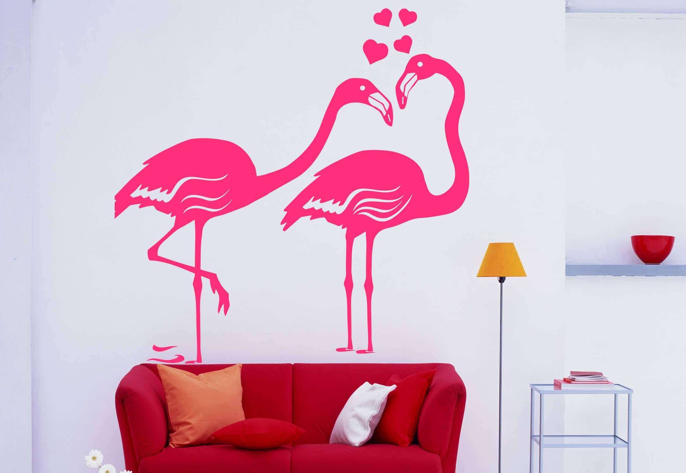Виниловая наклейка на стену Розовые фламинго купить